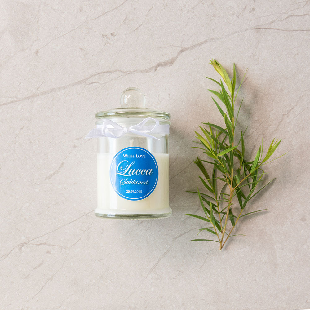 Personalised Wedding Favour Candles with Sticker & Ribbon - Custom Favours
